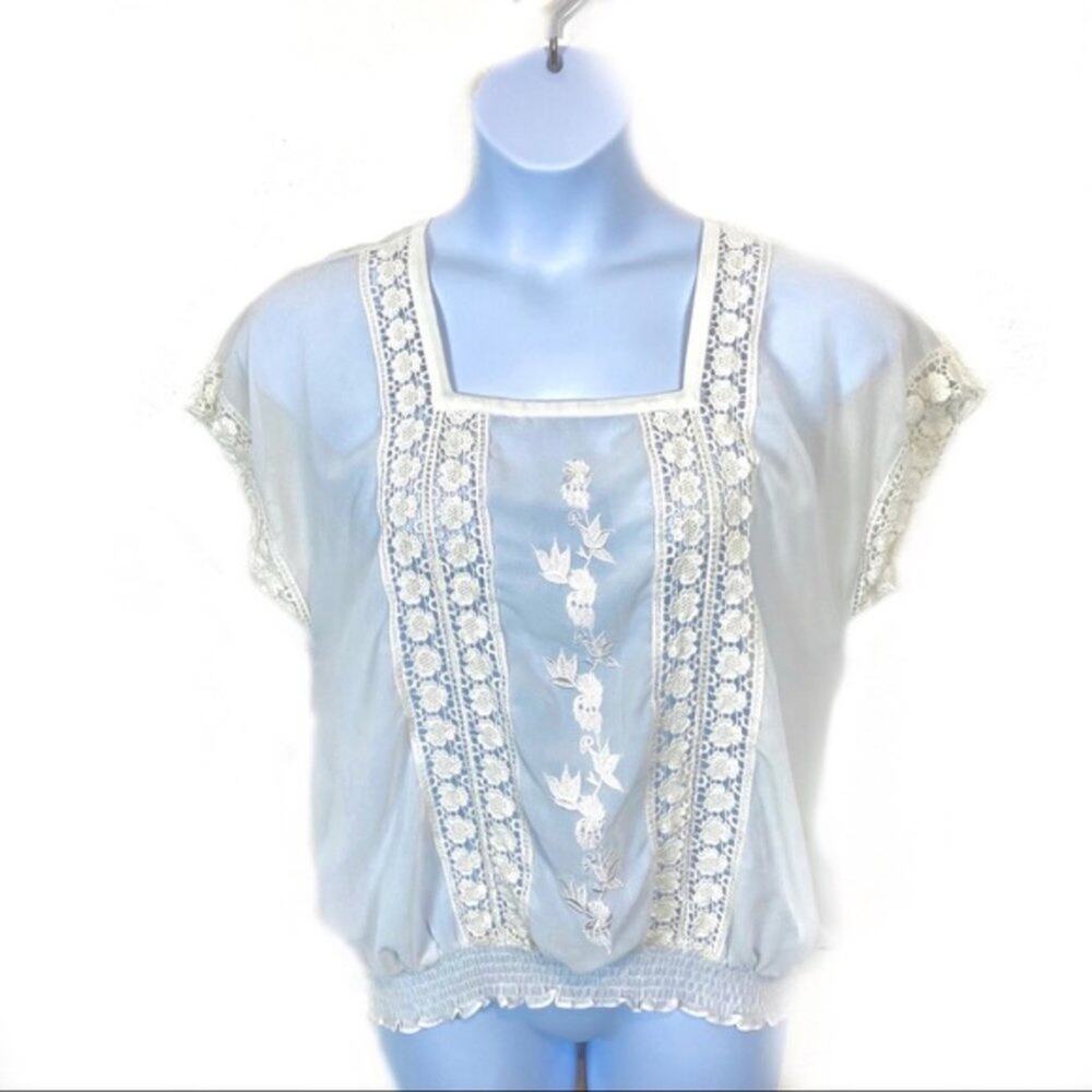 Christopher & Banks Blouse Top Women's Cream White Sheer Cottagecore Vibe Size M